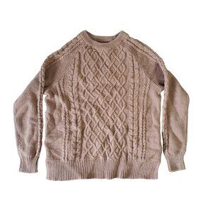 Old Navy Womens Cable Knit Sweater Beige Size M Preppy Fisherman Grandpa